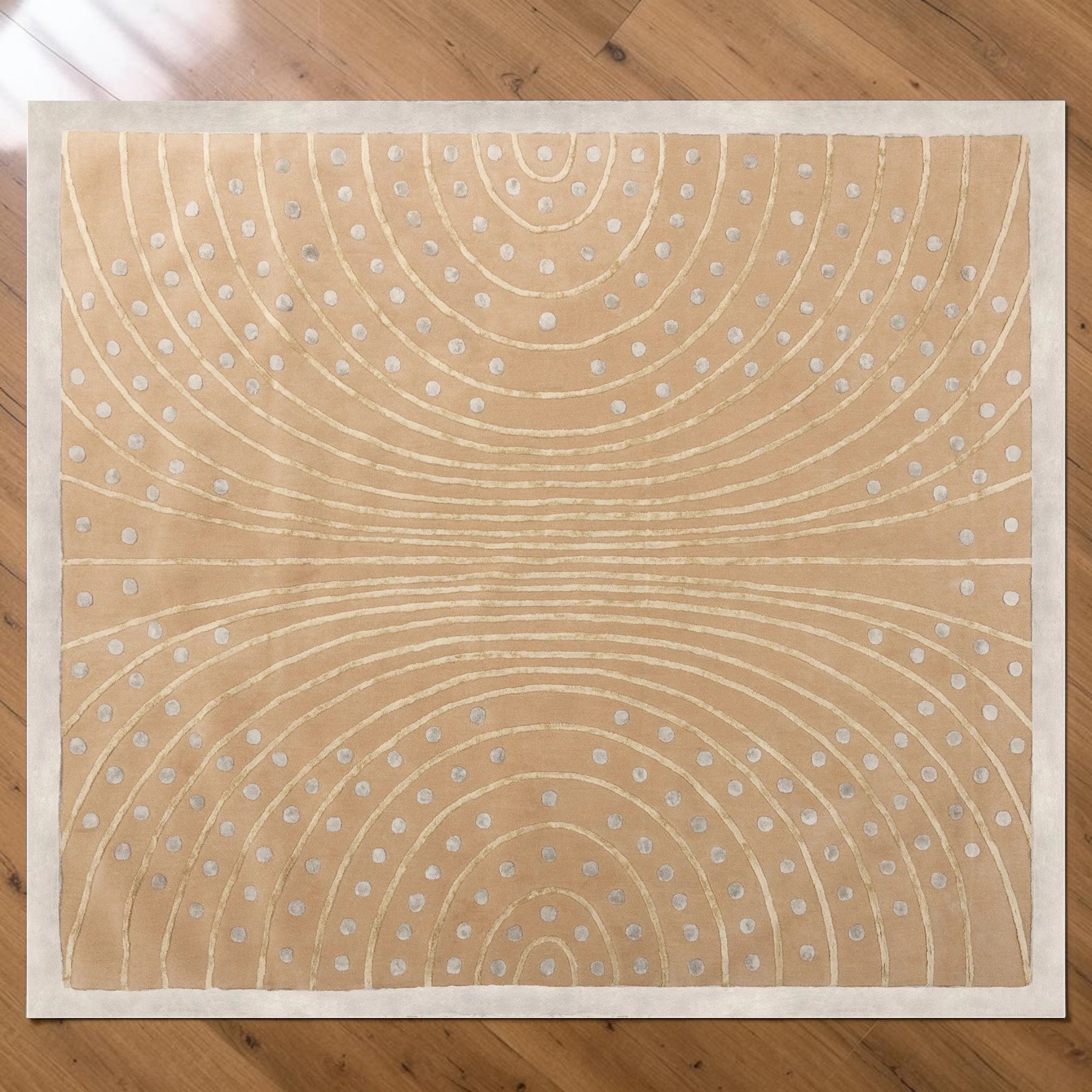 Modern Beige & Gray, Geometric Living Room Carpet, Hand-Tufted Wool Blend 10x11 Area Rug