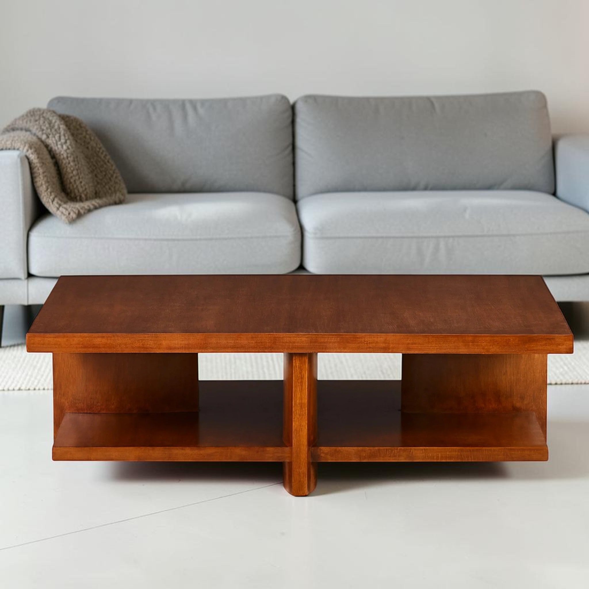 Modern Medium Oak, Living Room Center Table with Two-Tier Design & Curved Legs, Coffee Table