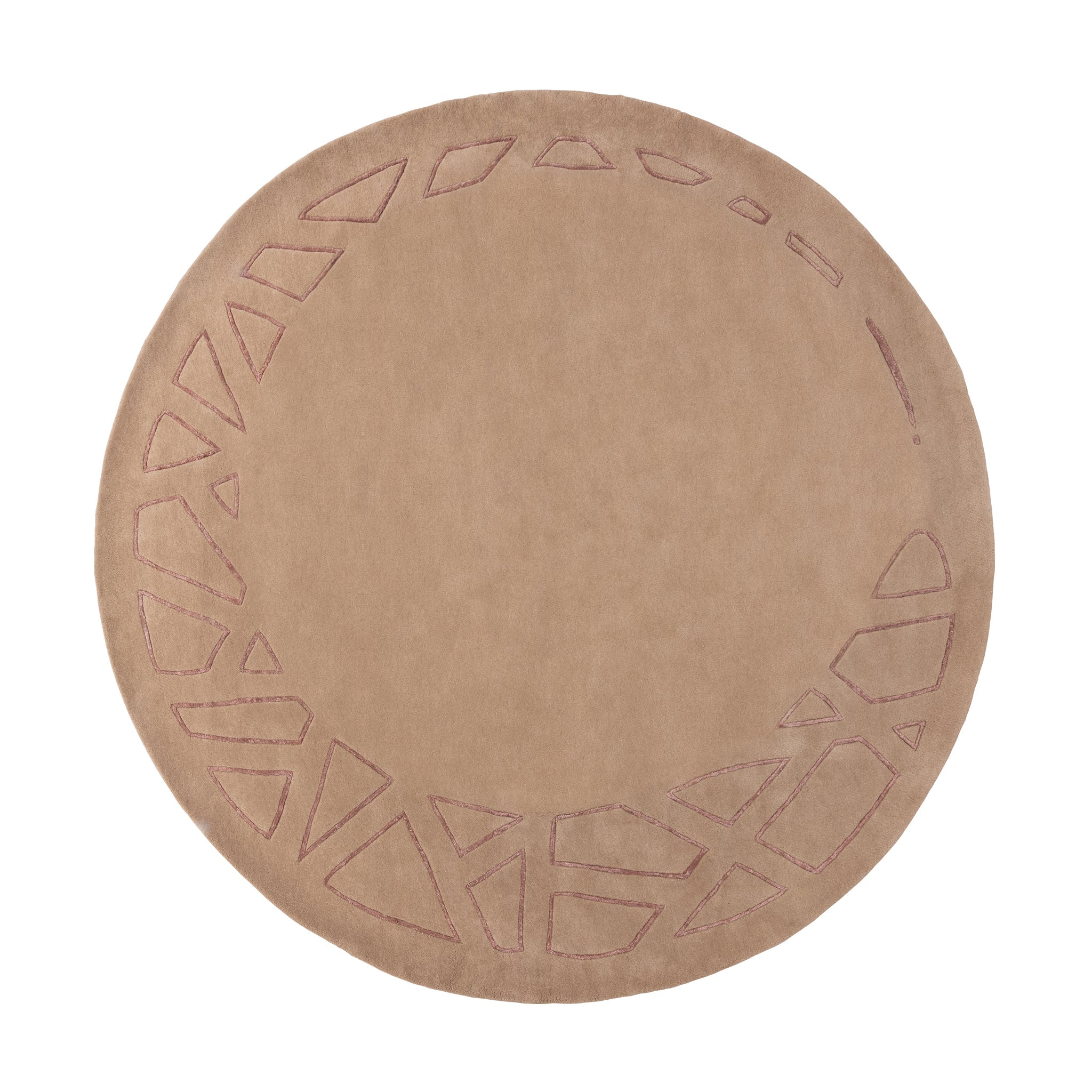 Modern Beige, Geometric Round Living Room Carpet, Hand-Tufted Wool Blend 9 ft Rug