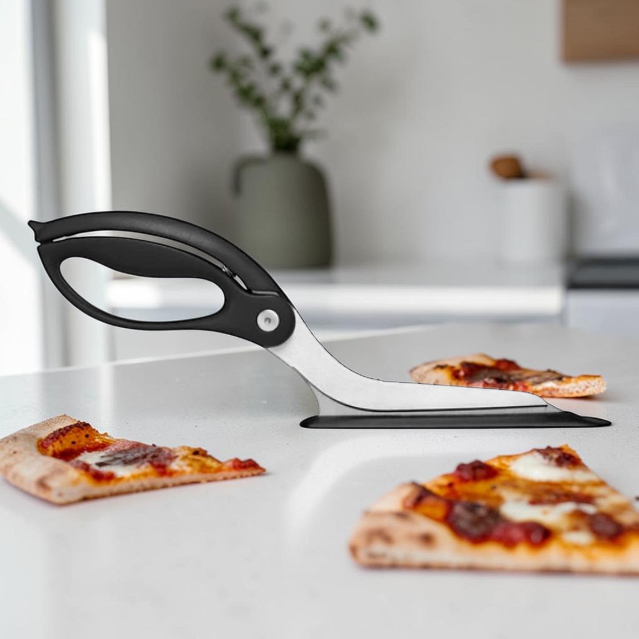 Pizza Cutting Scissors with Serving Spatula Base Black, Kitchen Tool