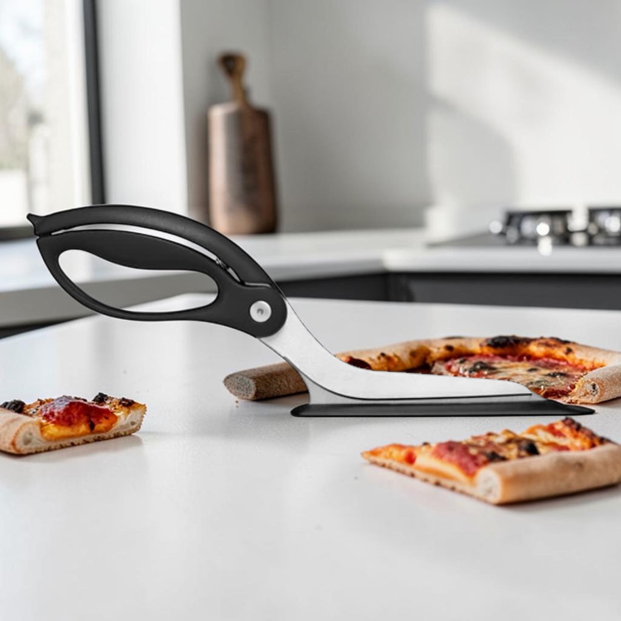 Pizza Cutting Scissors with Serving Spatula Base Black, Kitchen Tool