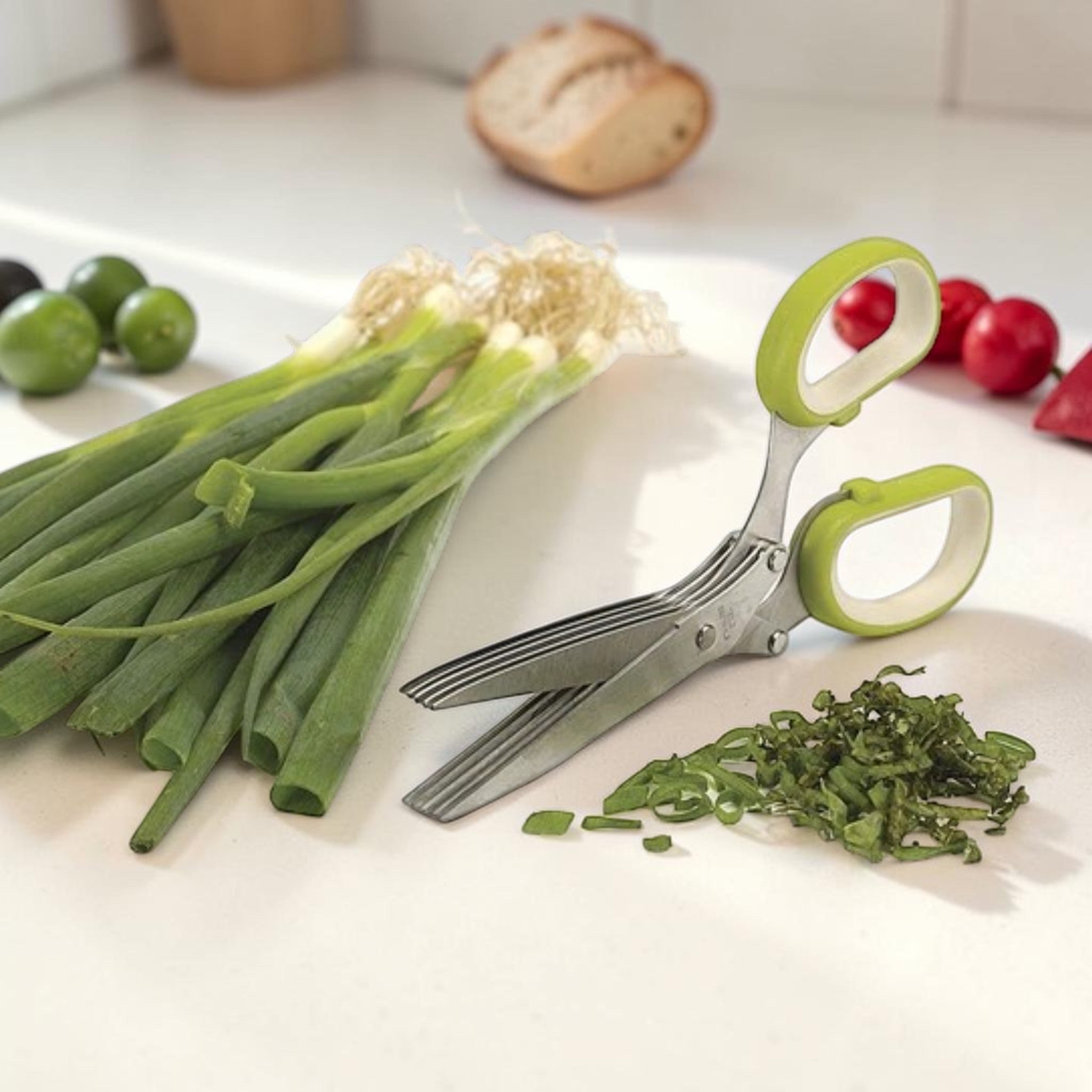 Multi-Blade Herb Cutting Scissors with Cleaning Comb Green, Kitchen Tool