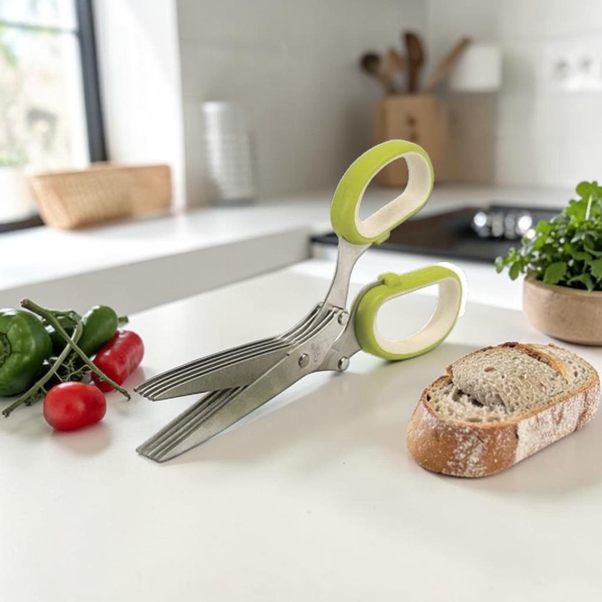 Multi-Blade Herb Cutting Scissors with Cleaning Comb Green, Kitchen Tool
