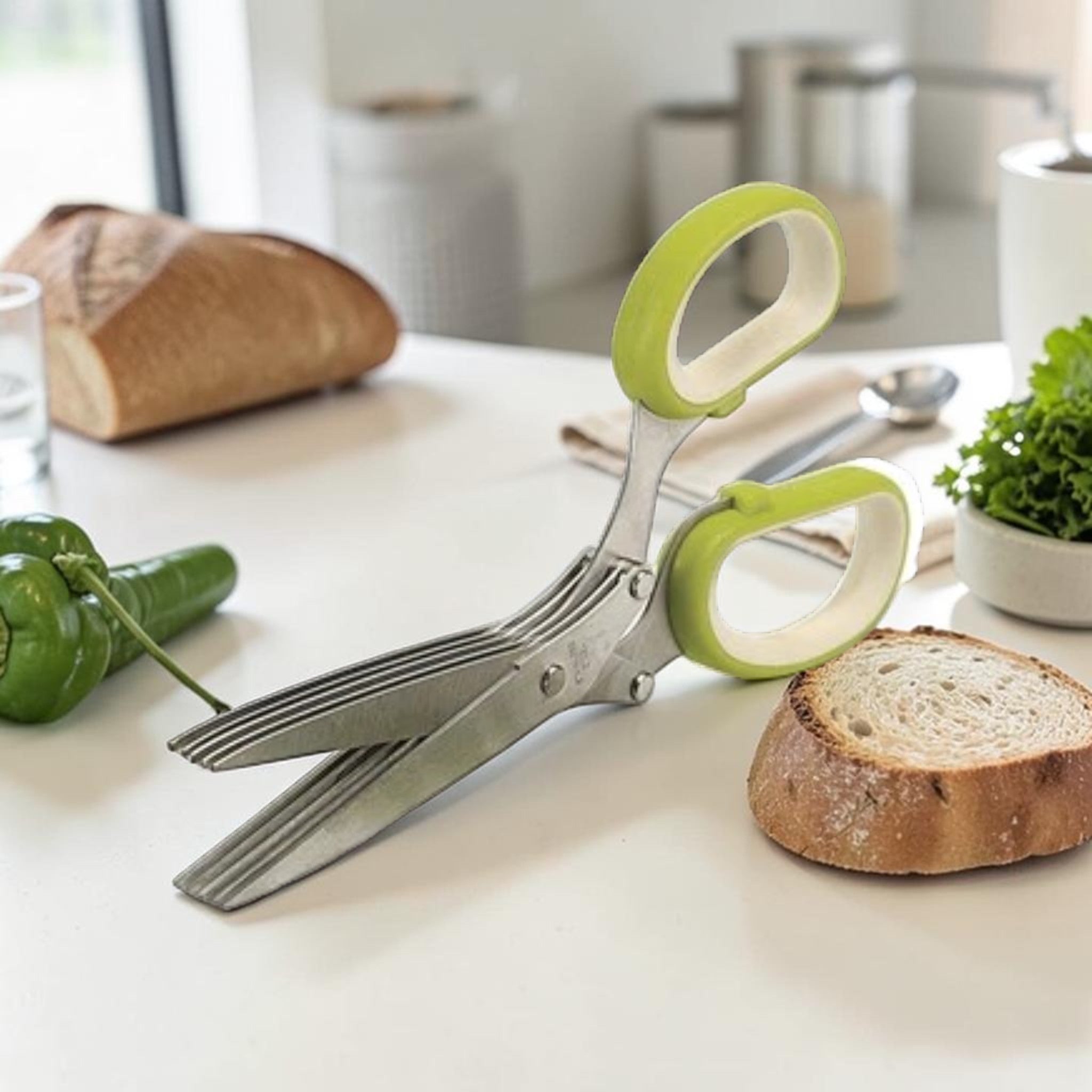 Multi-Blade Herb Cutting Scissors with Cleaning Comb Green, Kitchen Tool