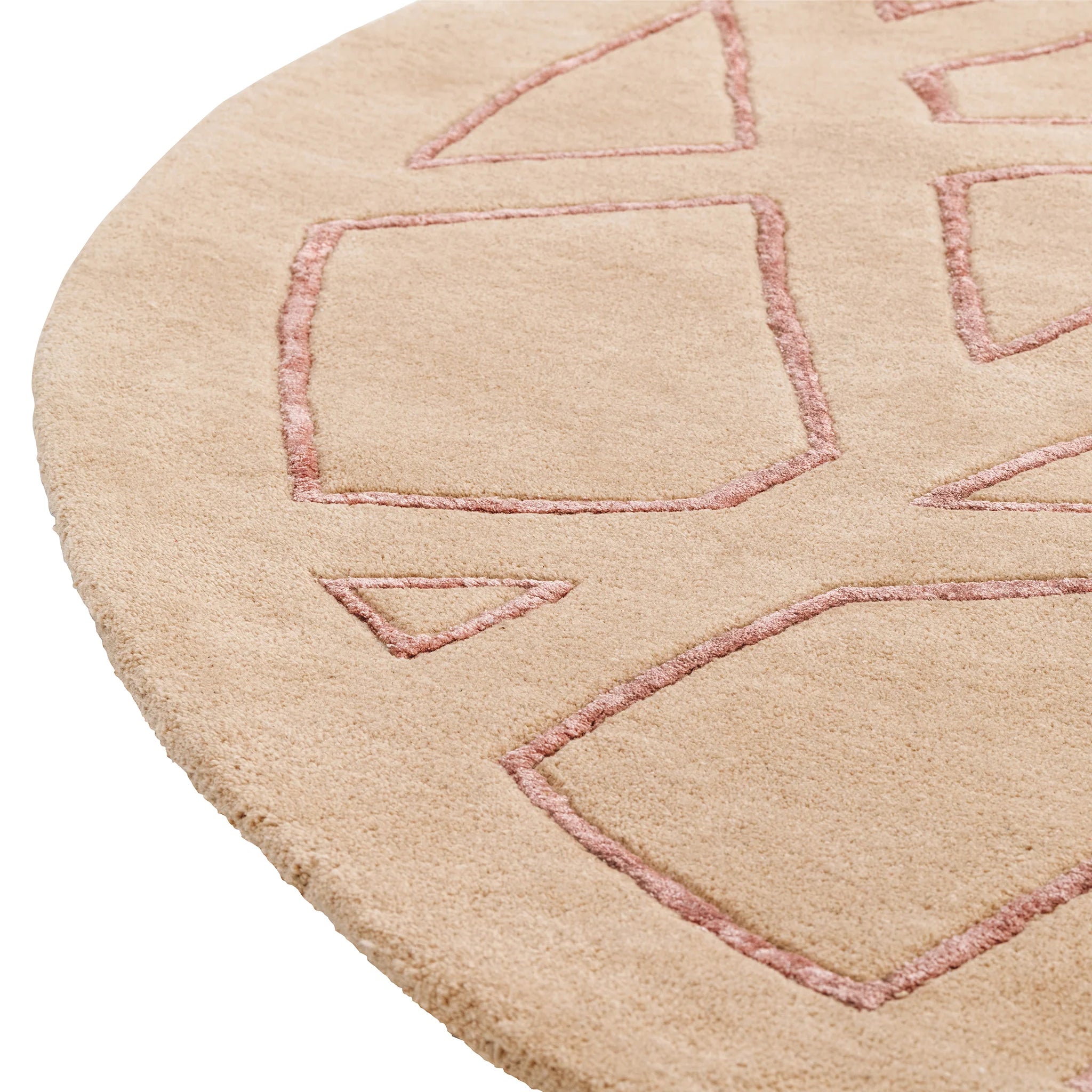Modern Beige, Geometric Round Living Room Carpet, Hand-Tufted Wool Blend 9 ft Rug