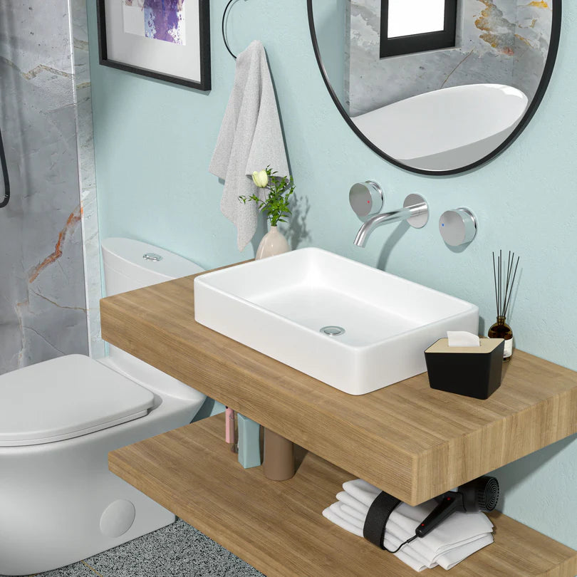 Rectangular Ceramic Vessel Sink, Black & White, Modern Bathroom Vanity Sink