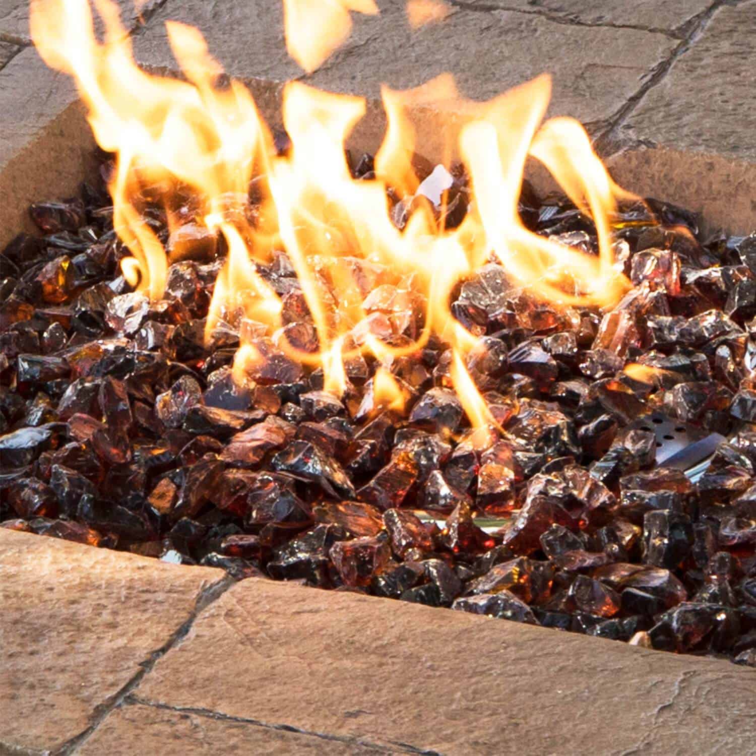 Rustic Square Propane Fire Pit Table, Faux Stone Brown Finish with Hidden Tank Storage, Outdoor Fire Pit