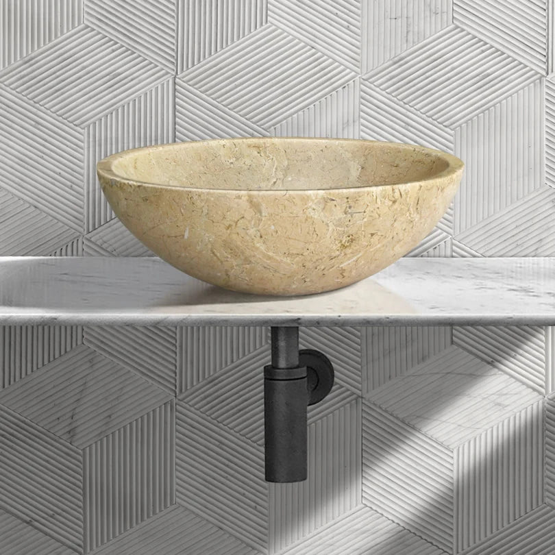 Round Marble Vessel Sink, 16 Inch Natural Stone Bathroom Sink, Premium Vanity Sink