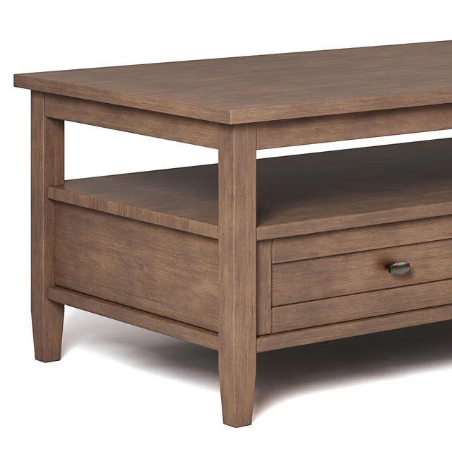 Rustic Shaker Center Table Solid Wood Natural Finish with Storage Drawers, Coffee Table
