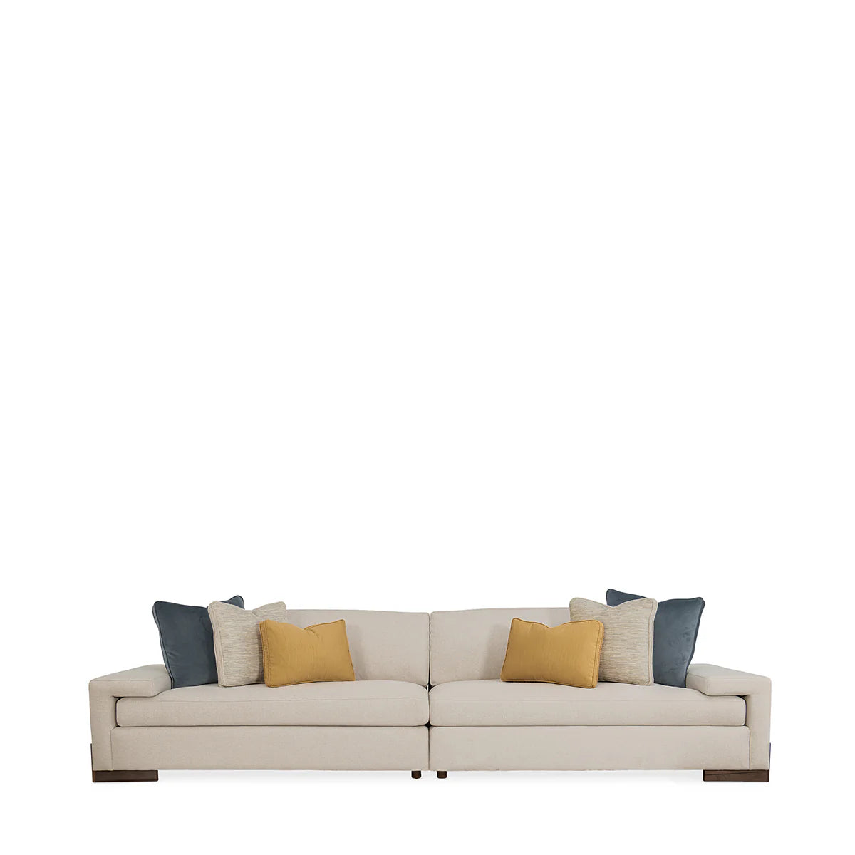Modern Beige Fabric, 2-Piece Sectional Sofa with Shelf Arm & Accent Pillows, Living Room Sofa
