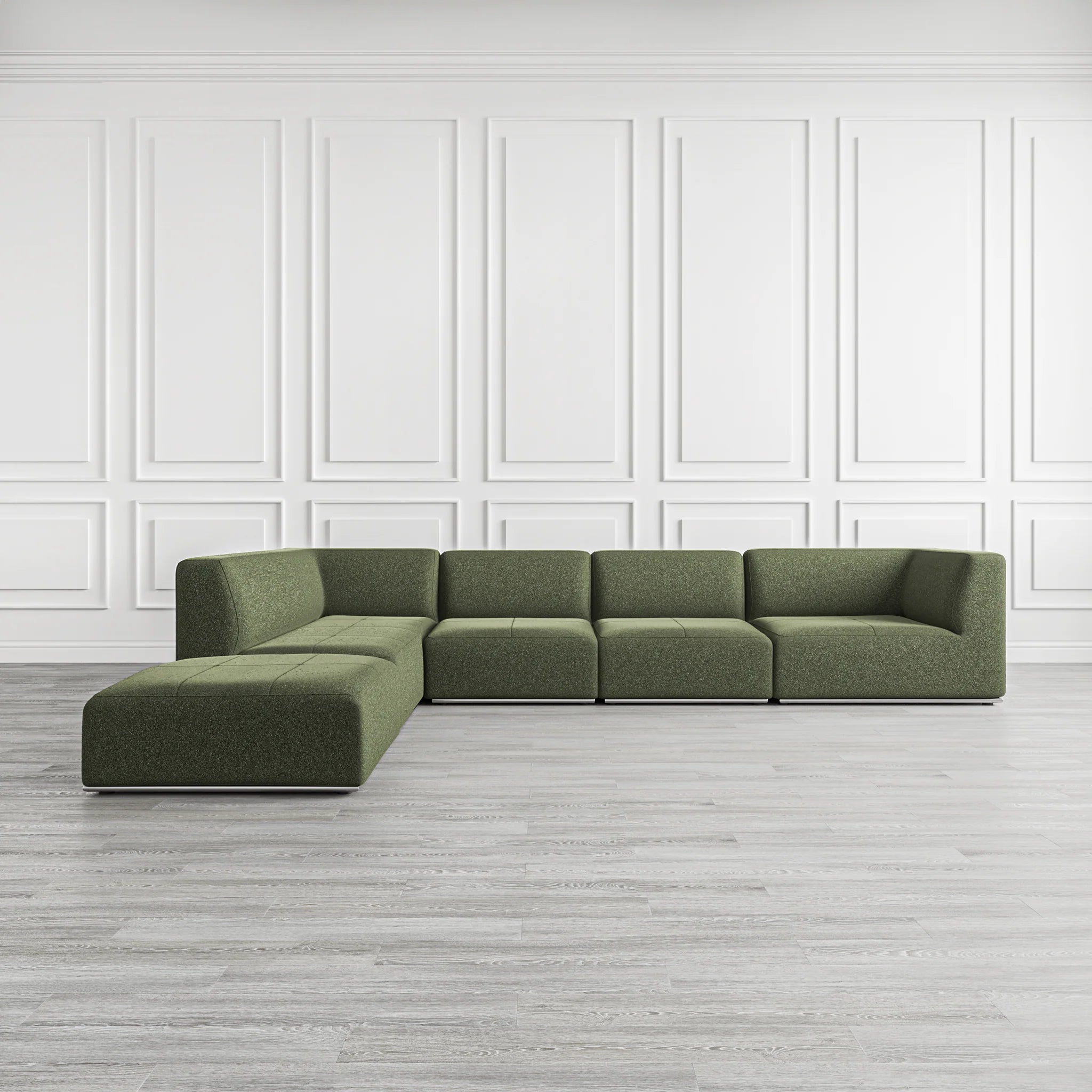Modern Moss Green, L-Shaped Sectional Sofa with Tufted Cushions & Nickel Base, Living Room Sofa
