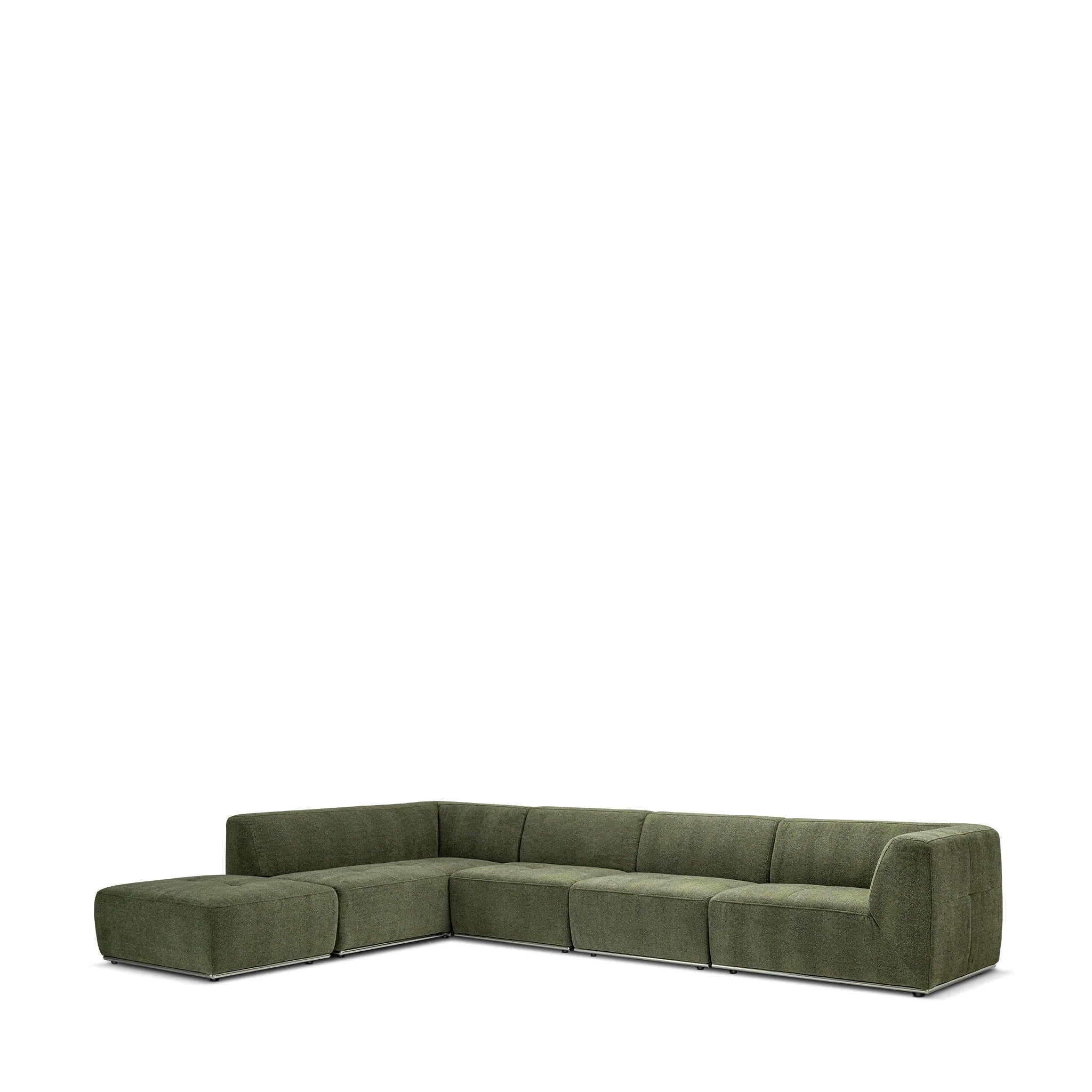 Modern Moss Green, L-Shaped Sectional Sofa with Tufted Cushions & Nickel Base, Living Room Sofa