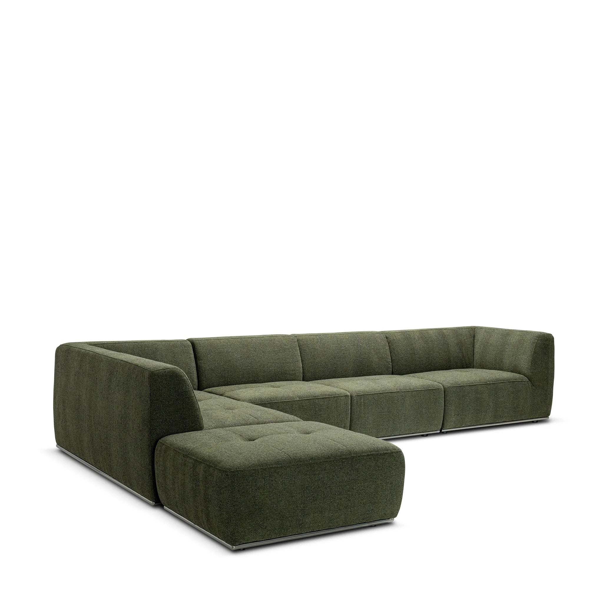Modern Moss Green, L-Shaped Sectional Sofa with Tufted Cushions & Nickel Base, Living Room Sofa