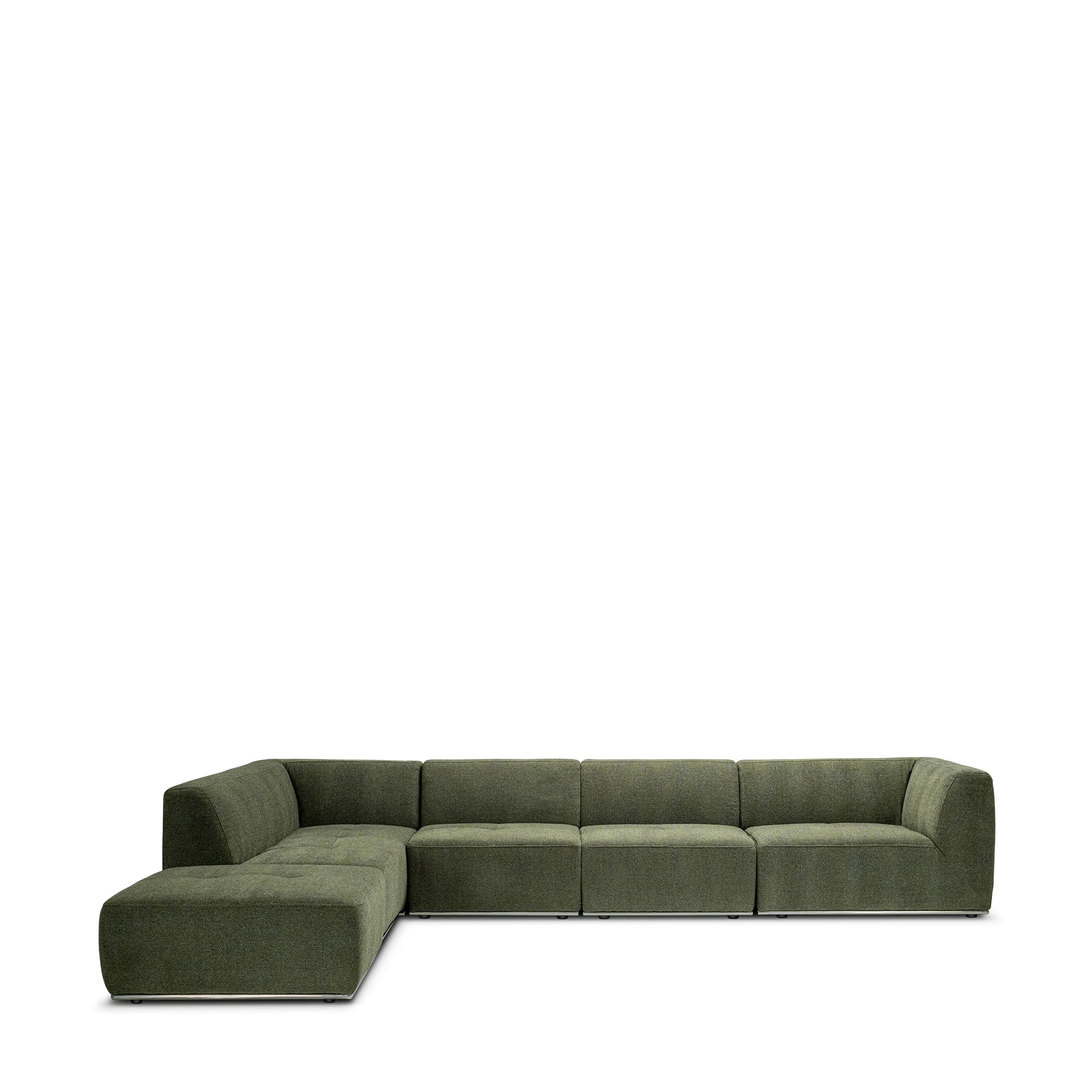 Modern Moss Green, L-Shaped Sectional Sofa with Tufted Cushions & Nickel Base, Living Room Sofa