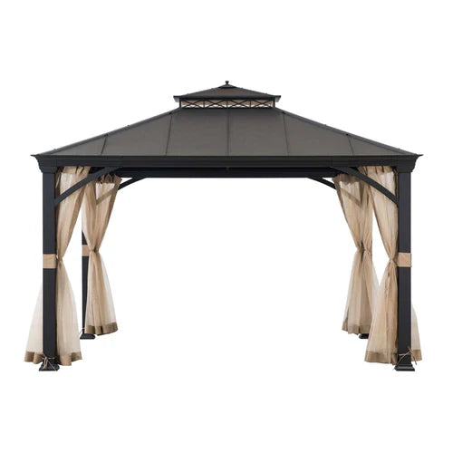 Outdoor Metal Gazebo with Hardtop Roof & Privacy Curtains 11x13 ft, Patio Shelter