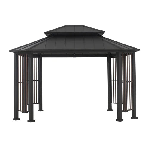 Outdoor Octagonal Steel Gazebo with 2-Tier Hardtop Roof, 11x13 ft Patio Pavilion