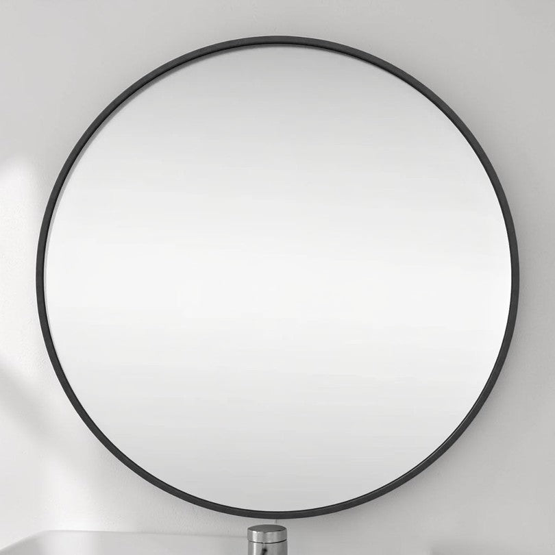 Round Wall Mirror, Black Metal Frame 18-Inch, Modern Bathroom Accent Mirror