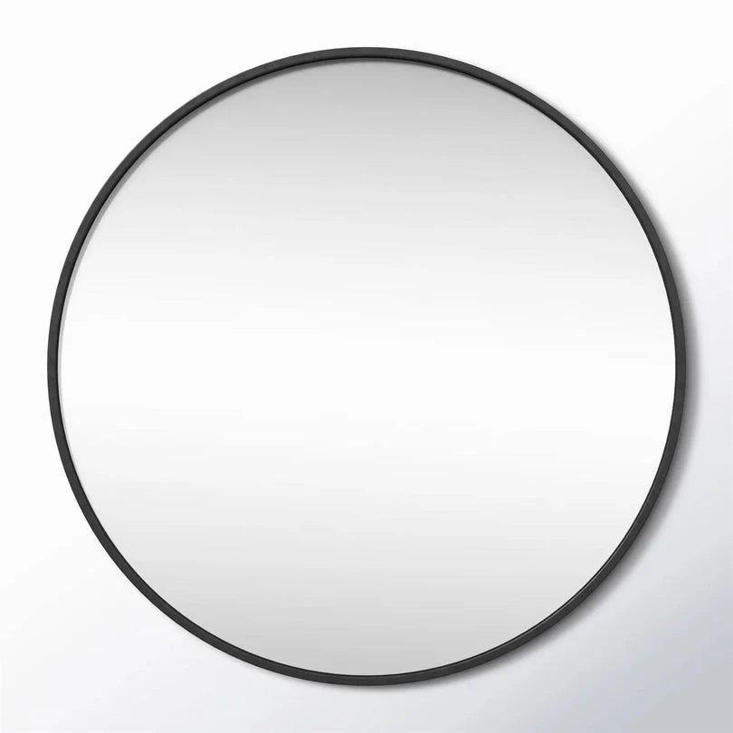 Round Wall Mirror, Black Metal Frame 18-Inch, Modern Bathroom Accent Mirror