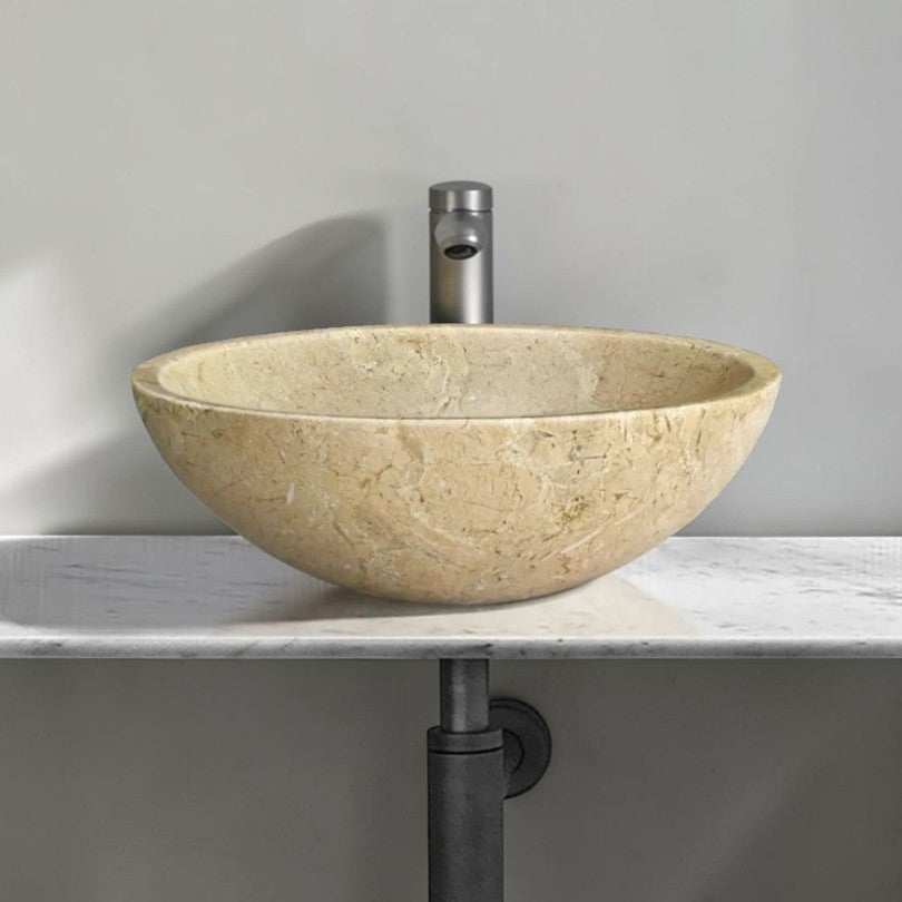 Round Marble Vessel Sink, 16 Inch Natural Stone Bathroom Sink, Premium Vanity Sink