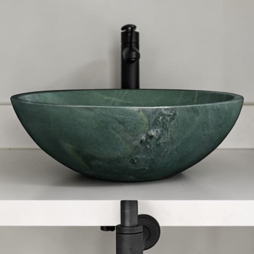 Round Marble Vessel Sink, 16 Inch Natural Stone Bathroom Sink, Premium Vanity Sink