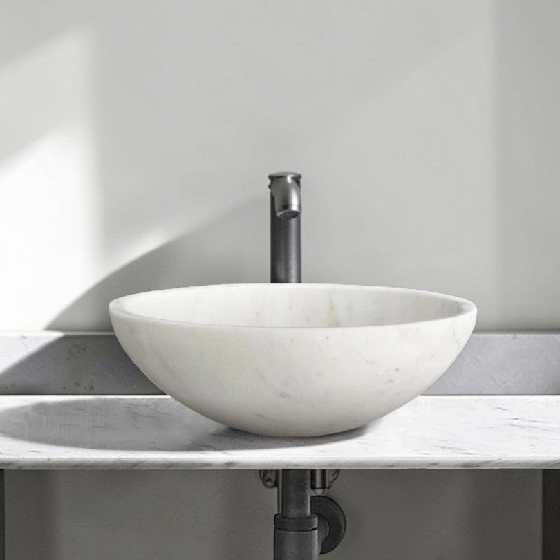 Round Marble Vessel Sink, 16 Inch Natural Stone Bathroom Sink, Premium Vanity Sink