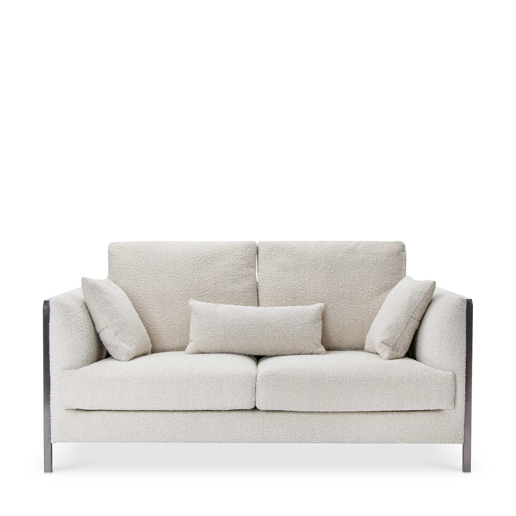 Modern Beige Bouclé, Loveseat Sofa with Cushions & Brushed Nickel Steel Legs, Living Room Sofa