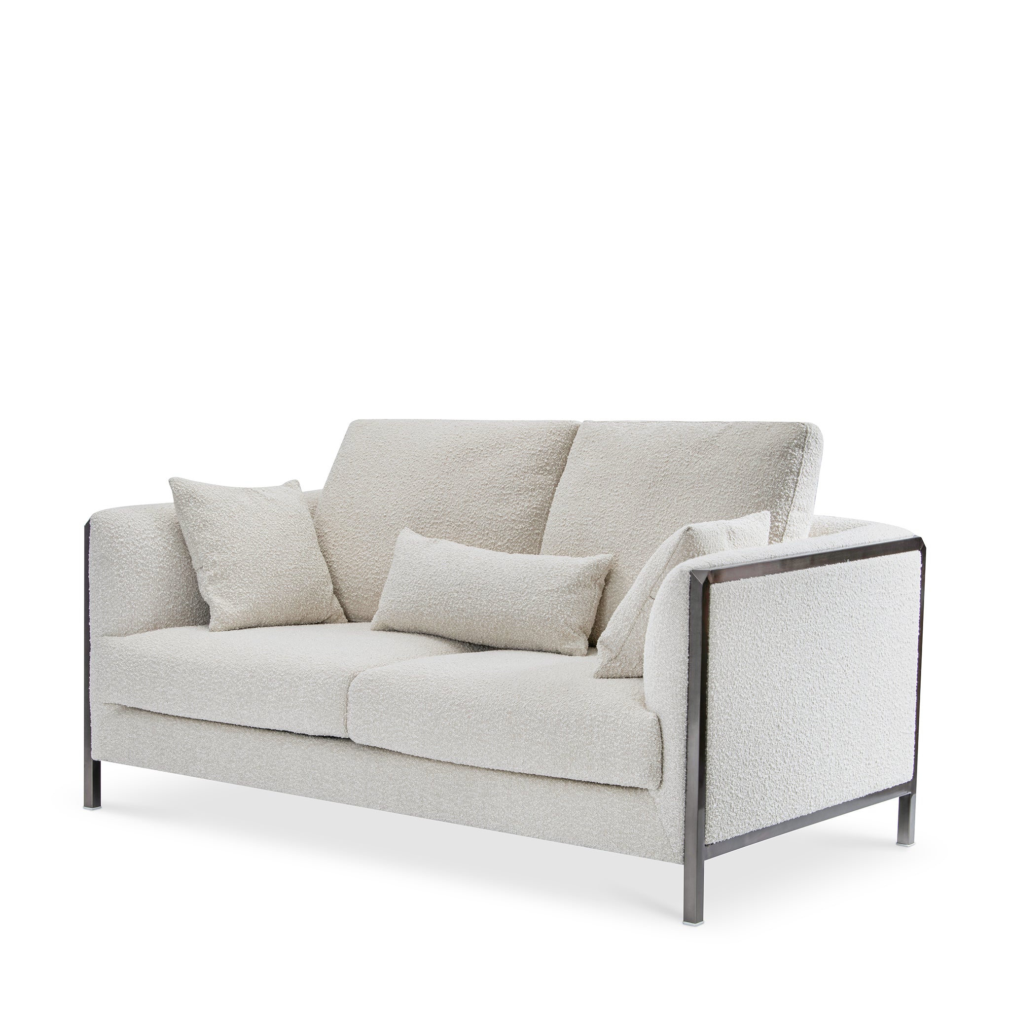 Modern Beige Bouclé, Loveseat Sofa with Cushions & Brushed Nickel Steel Legs, Living Room Sofa