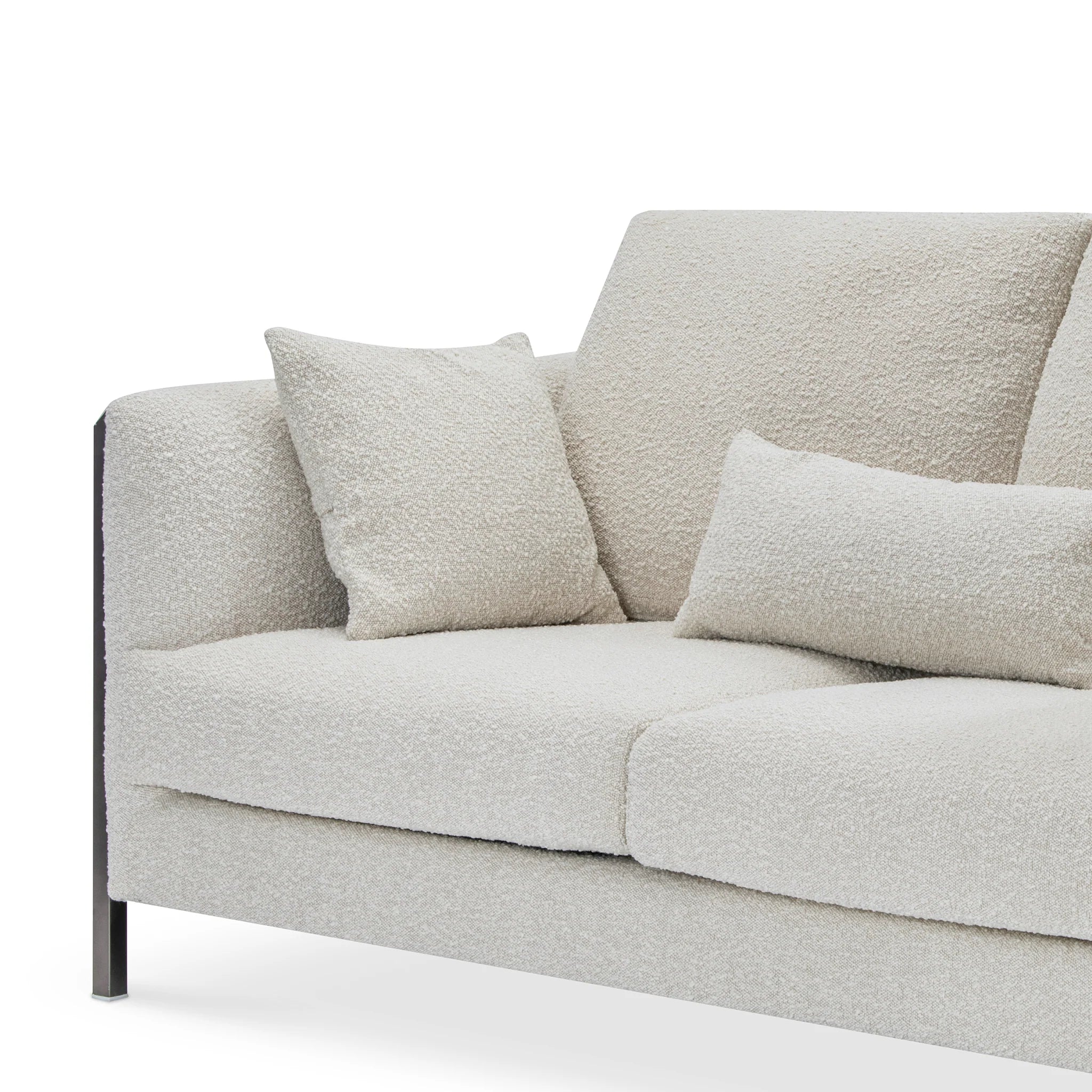 Modern Beige Bouclé, Loveseat Sofa with Cushions & Brushed Nickel Steel Legs, Living Room Sofa