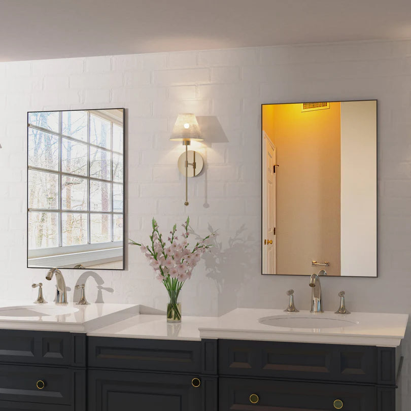 Rectangular Wall Mirror, Black Aluminum Frame 36x24 Inch, Modern Bathroom Vanity Mirror