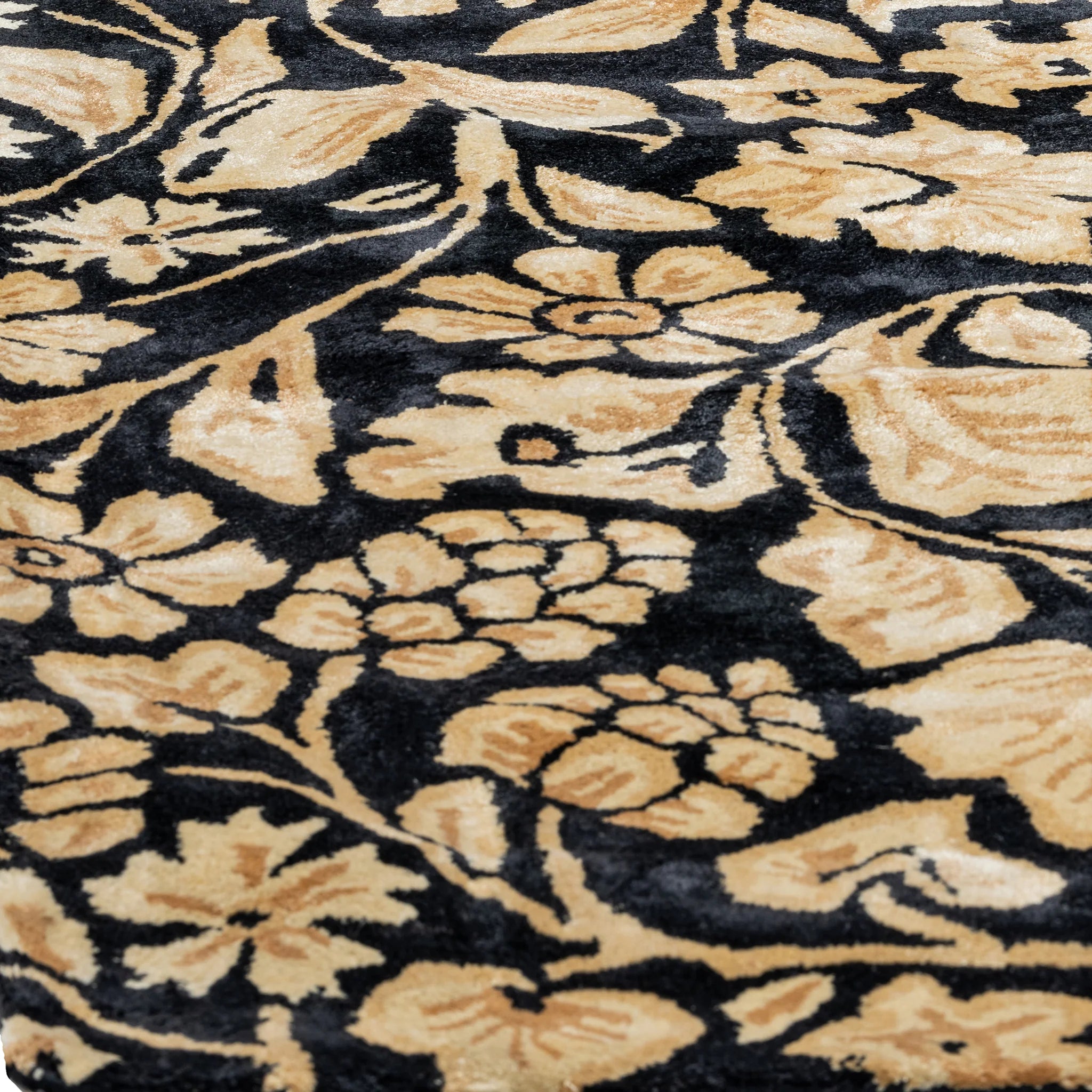 Vintage Black & Gold, Floral Living Room Carpet, Hand-Tufted Viscose 8x11 Area Rug