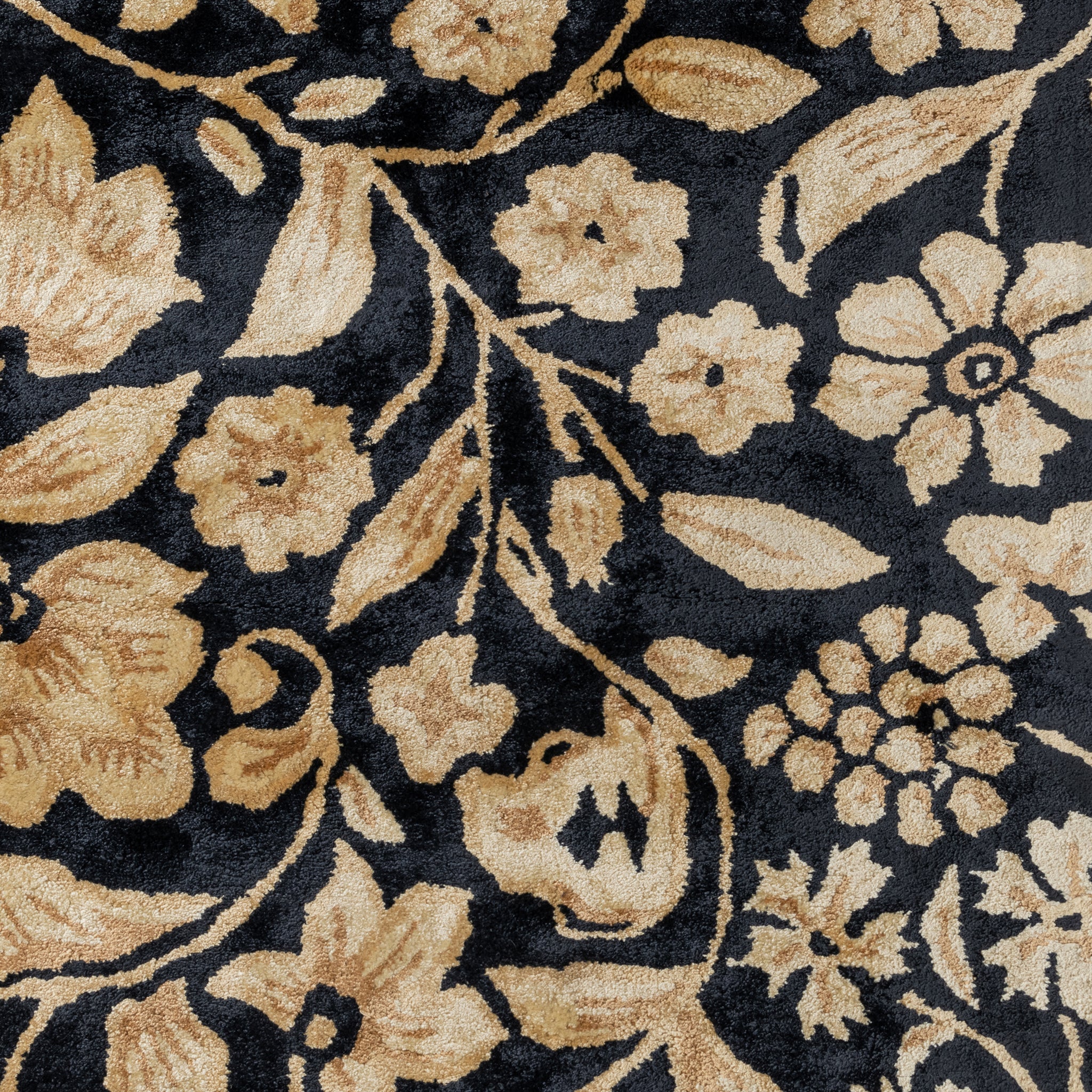 Vintage Black & Gold, Floral Living Room Carpet, Hand-Tufted Viscose 8x11 Area Rug