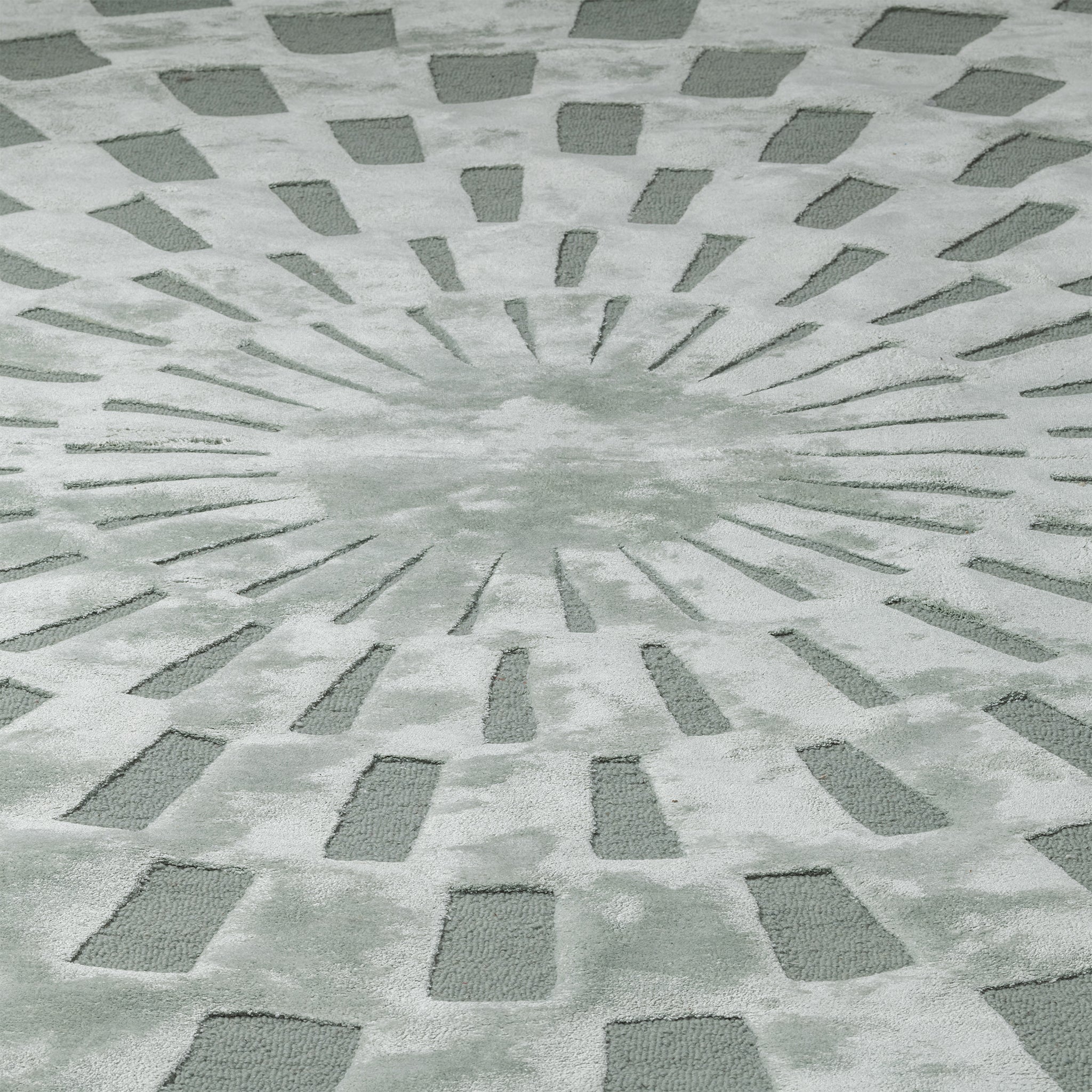 Modern Gray Radial Pattern, Round Living Room Carpet, Hand-Tufted Wool Blend 11.5 ft Rug