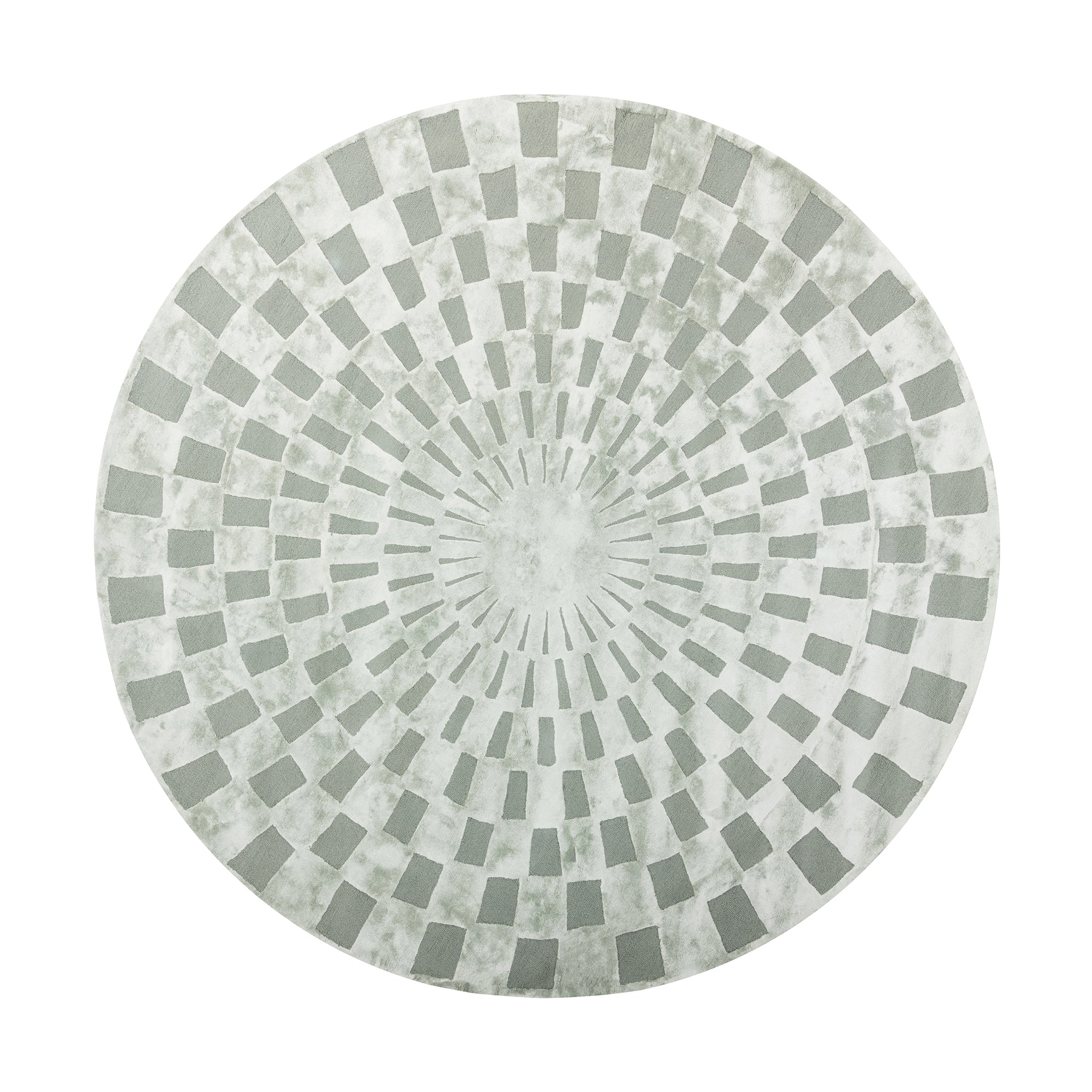 Modern Gray Radial Pattern, Round Living Room Carpet, Hand-Tufted Wool Blend 11.5 ft Rug