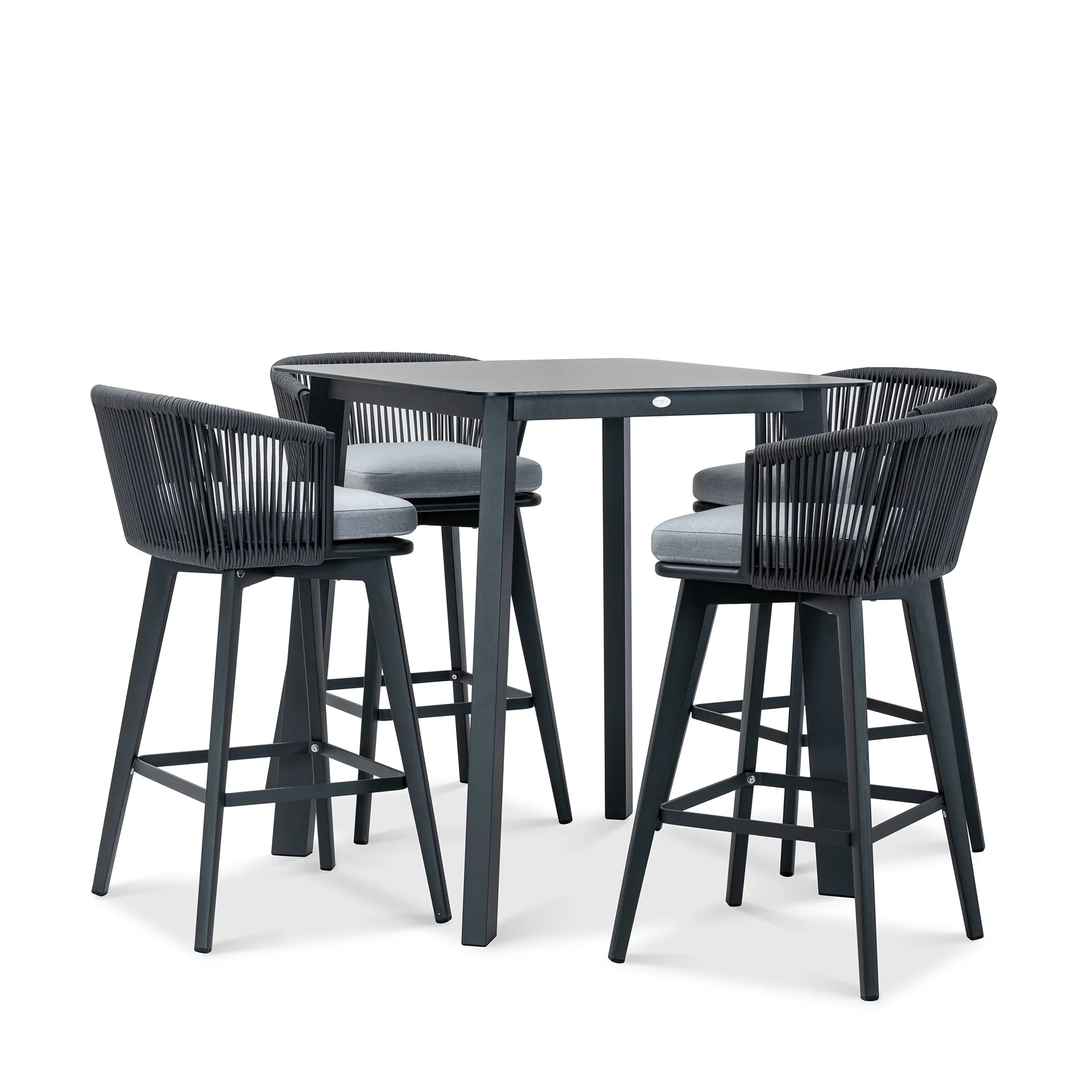 Modern Dark Gray Outdoor Dining Set with Bar Table & 4 Woven Chairs, Patio Furniture Set