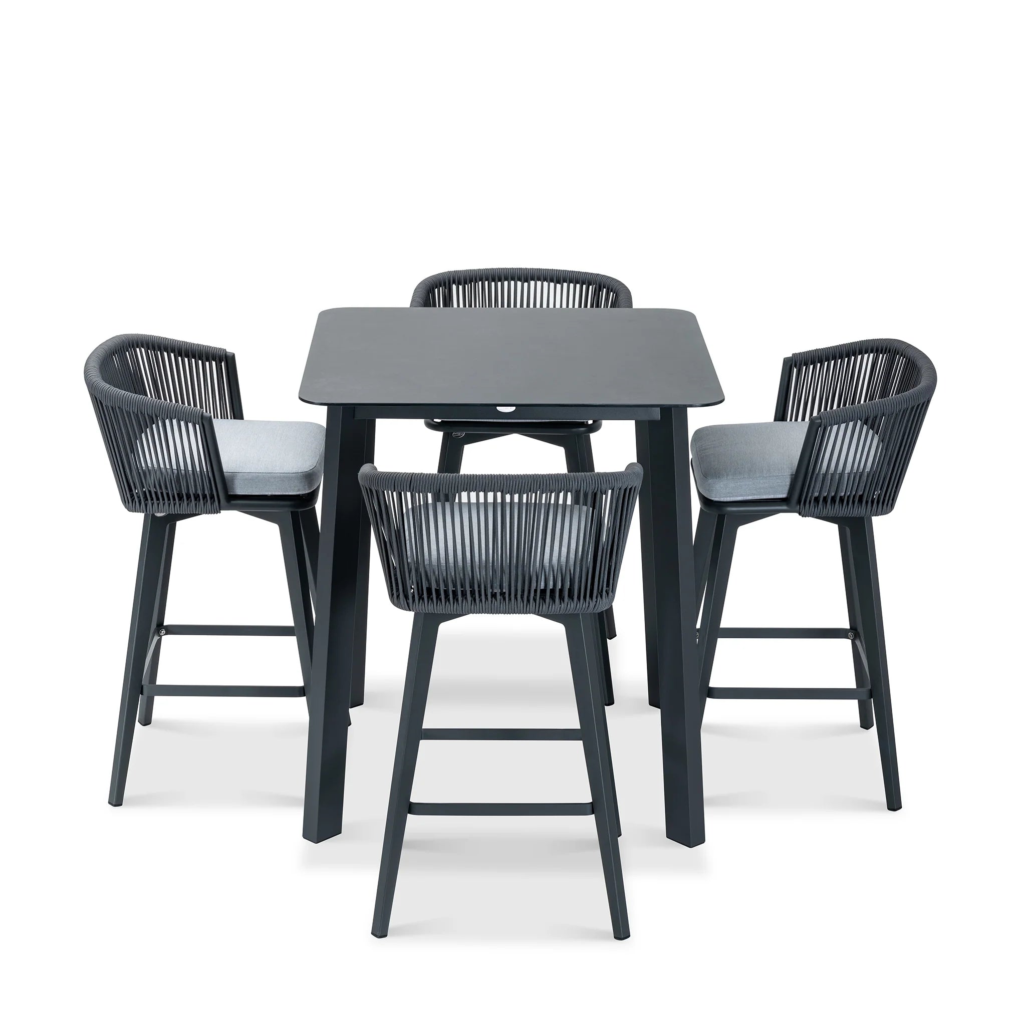 Modern Dark Gray Outdoor Dining Set with Bar Table & 4 Woven Chairs, Patio Furniture Set