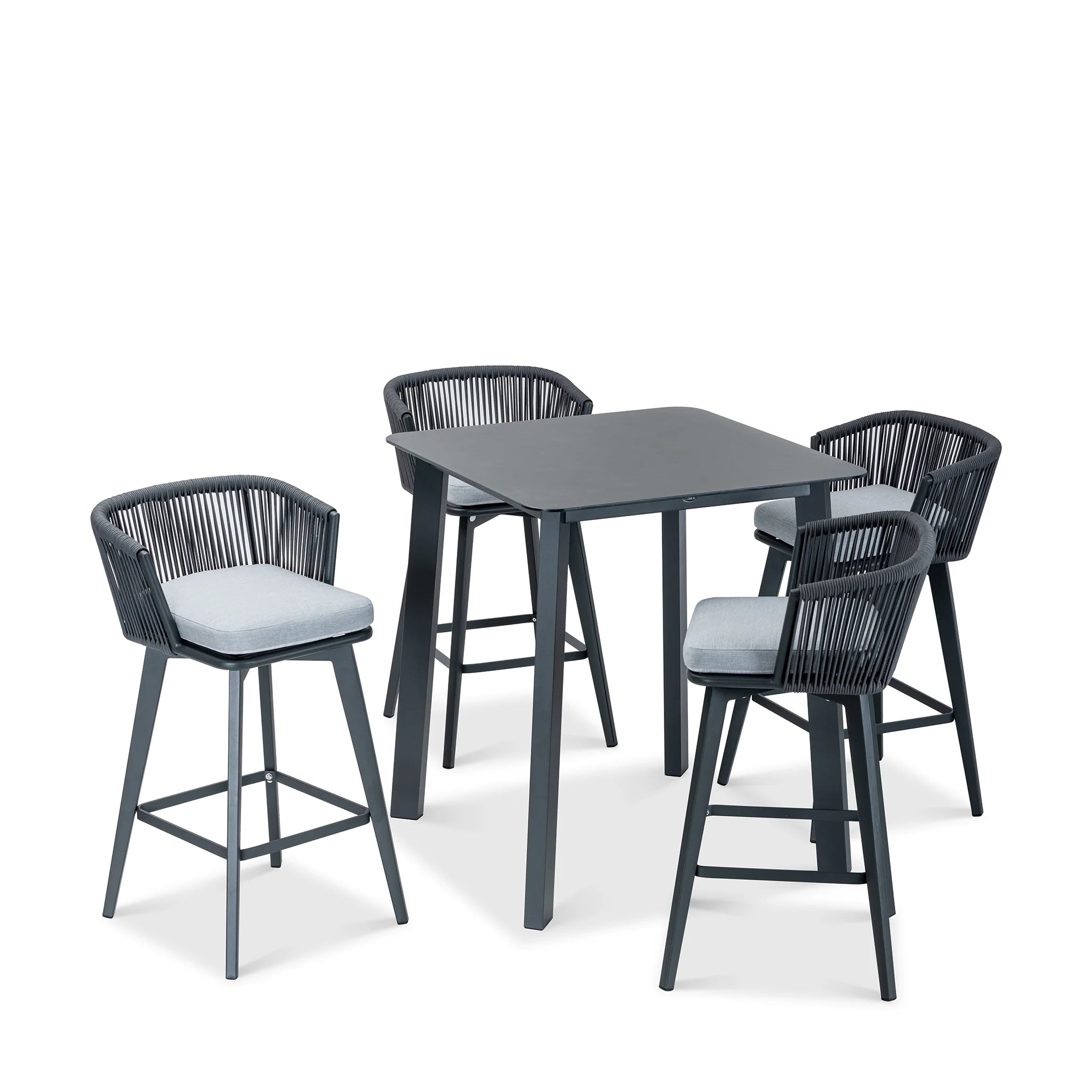 Modern Dark Gray Outdoor Dining Set with Bar Table & 4 Woven Chairs, Patio Furniture Set