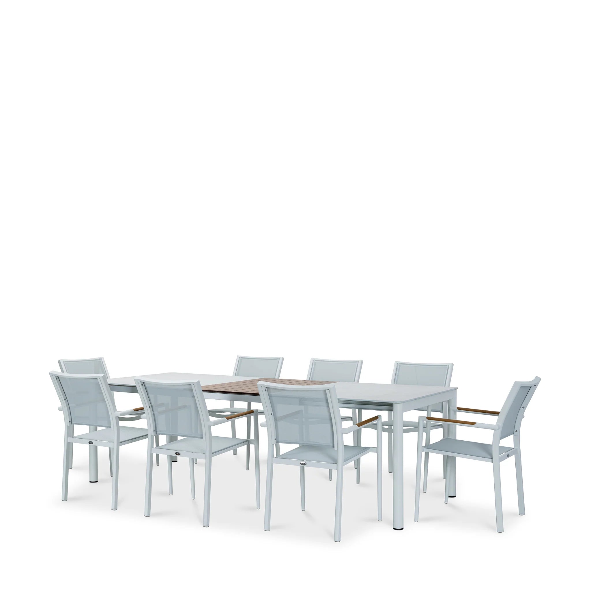 Modern White & Gray Outdoor Dining Set with Rectangular Table & 6 Chairs, Patio Furniture Set