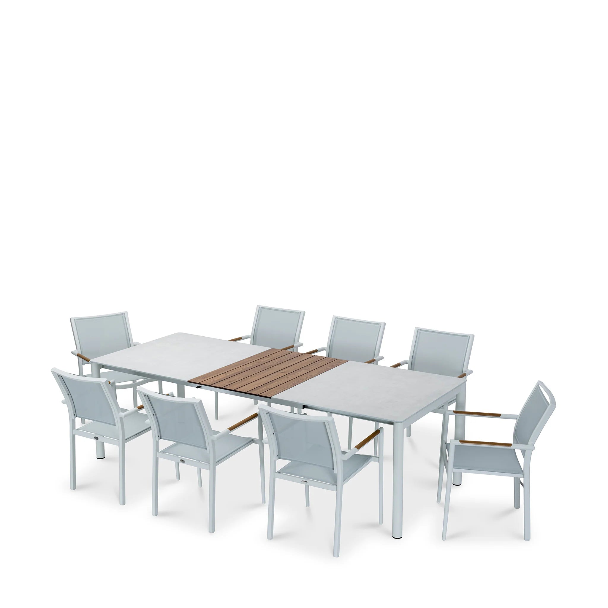 Modern White & Gray Outdoor Dining Set with Rectangular Table & 6 Chairs, Patio Furniture Set