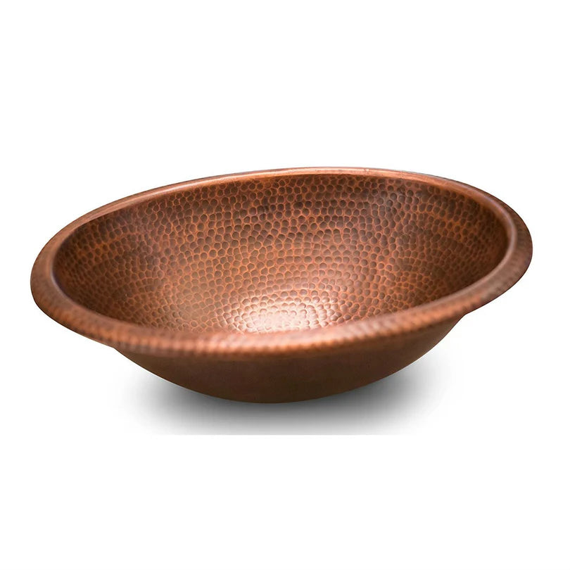 Hammered Copper Vessel Sink, Oval 17x13 Inch, Rustic Bathroom Vanity Sink