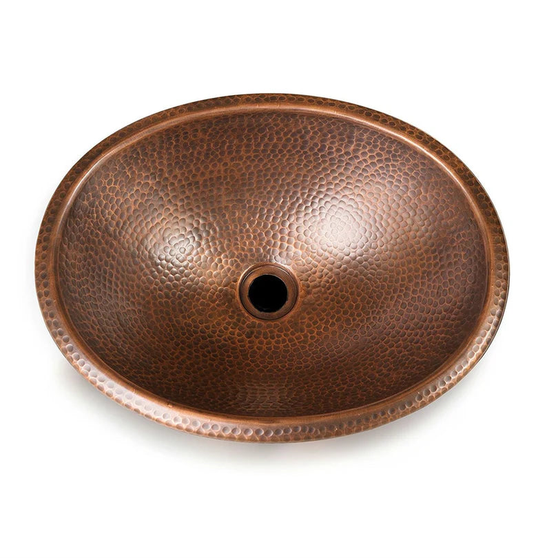 Hammered Copper Vessel Sink, Oval 17x13 Inch, Rustic Bathroom Vanity Sink