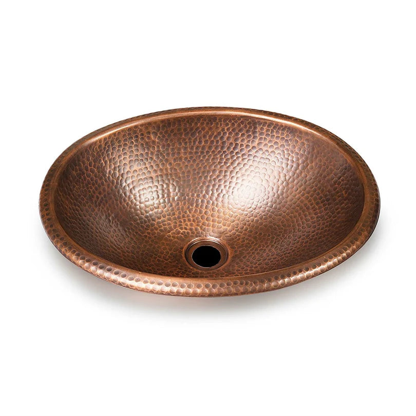 Hammered Copper Vessel Sink, Oval 17x13 Inch, Rustic Bathroom Vanity Sink
