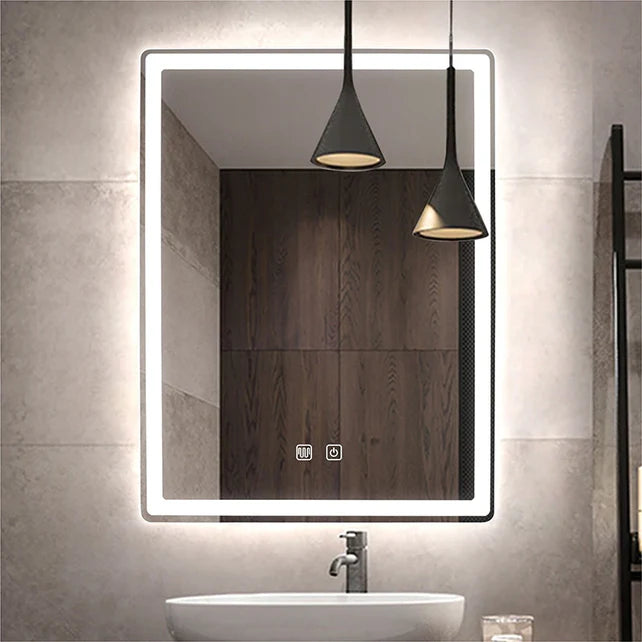 LED Smart Bathroom Mirror Rectangle Backlit 20x28 Inch, Touch Control Defogging Mirror