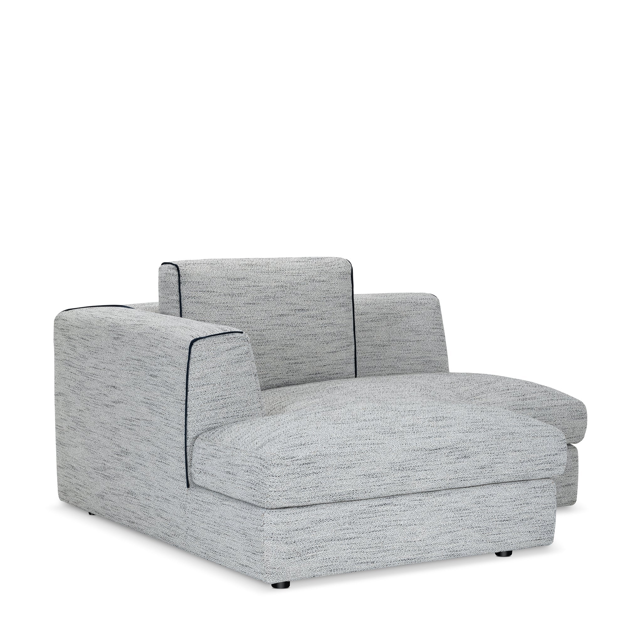 Modern Gray Chenille, 7-Piece Sectional Sofa with Ottoman & Navy Accent Pillows, Living Room Sofa