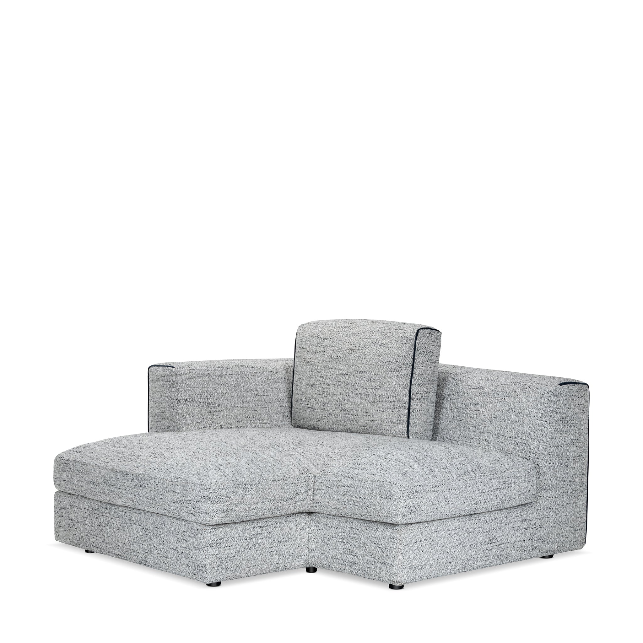 Modern Gray Chenille, 7-Piece Sectional Sofa with Ottoman & Navy Accent Pillows, Living Room Sofa