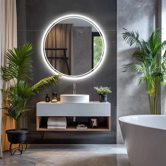 LED Smart Bathroom Mirror Round Backlit 16-Inch, Wall Mounted Illuminated Mirror
