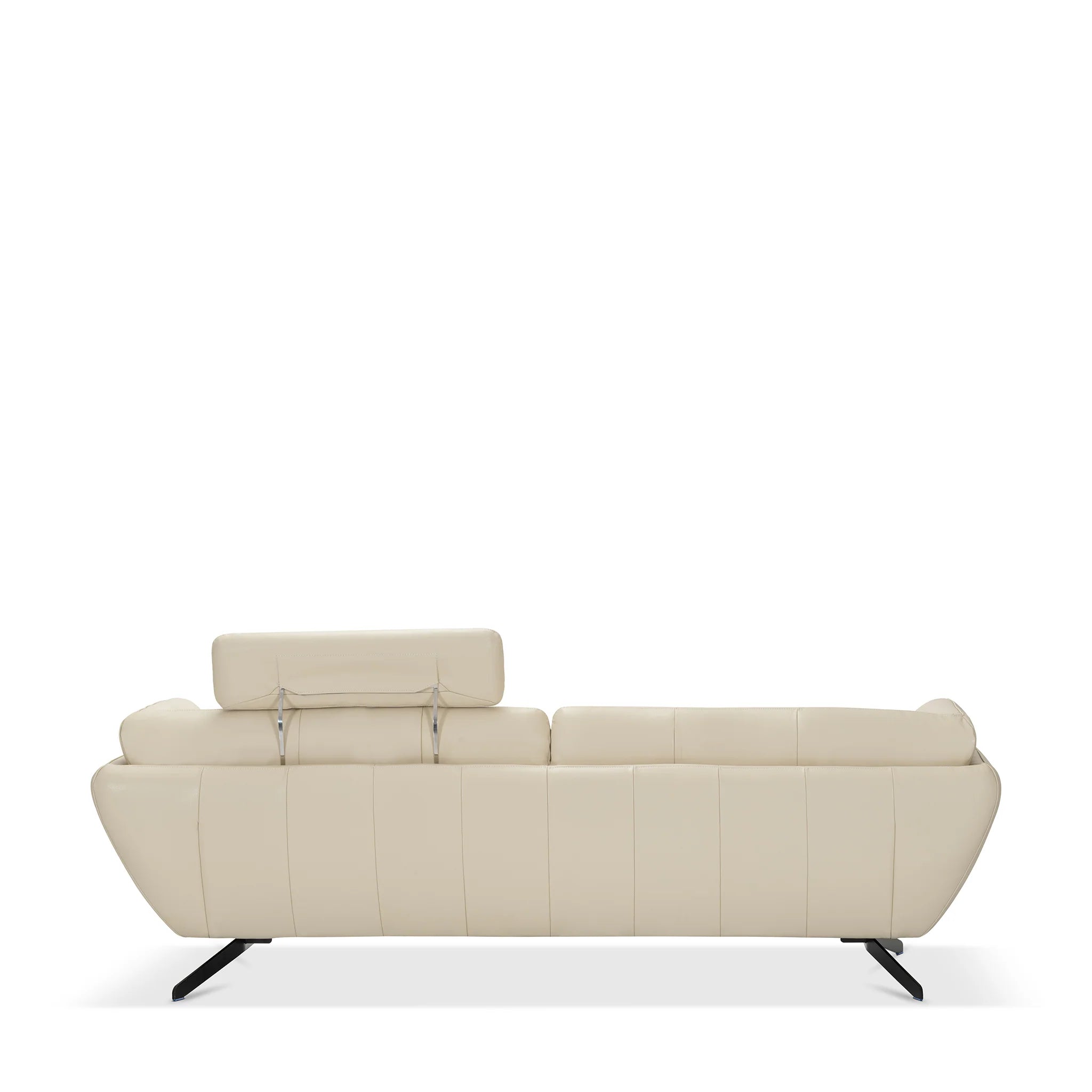 Modern Cream Leather, 3-Seater Sofa with Headrest & Black Steel Legs, Living Room Sofa