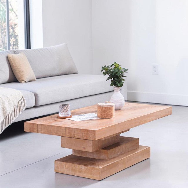 Modern Rustic Center Table Natural Wood Finish, Rectangular Coffee Table