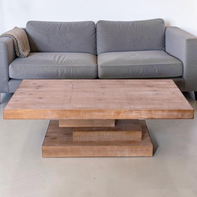 Modern Rustic Center Table Natural Wood Finish, Rectangular Coffee Table
