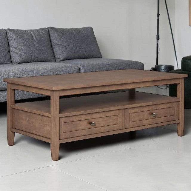 Rustic Shaker Center Table Solid Wood Natural Finish with Storage Drawers, Coffee Table