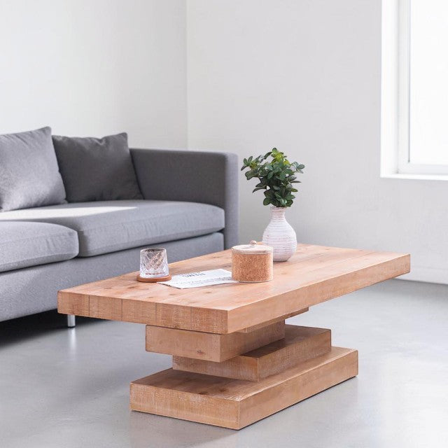 Modern Rustic Center Table Natural Wood Finish, Rectangular Coffee Table